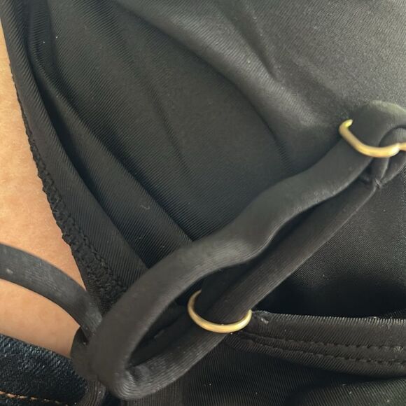 Land's End plus size one piece swim Tie front and back ruffle cut out black L - Picture 4 of 5